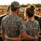 Cute "She's My Sweet Potato & I Yam" Matching Couples Thanksgiving Camo T-Shirts