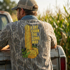 "I Eat Corn The Long Way" Funny Suggestive Camo T-Shirt