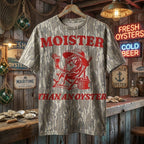 "Moister Than An Oyster" Funny Retro Graphic Camo T-Shirt