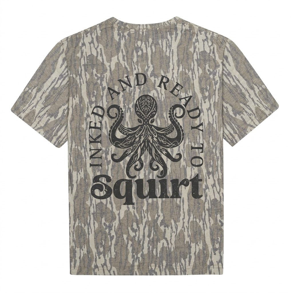 "Inked And Ready To Squirt" Funny Octopus Camo Graphic T-Shirt