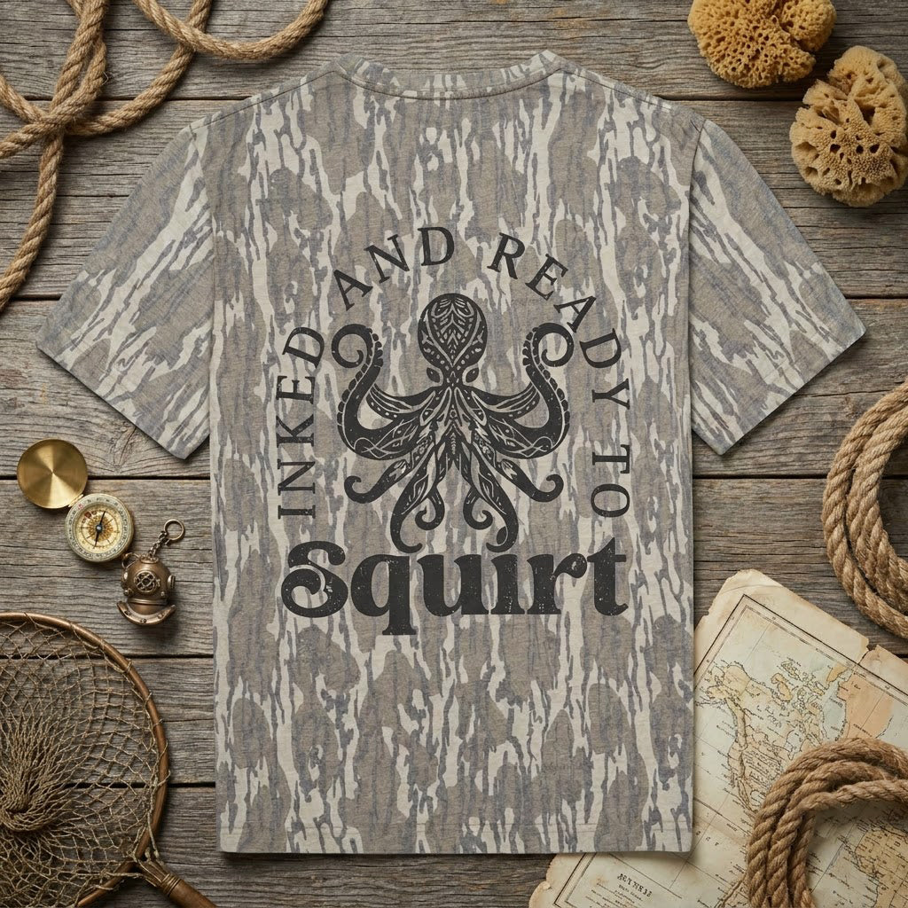 "Inked And Ready To Squirt" Funny Octopus Camo Graphic T-Shirt