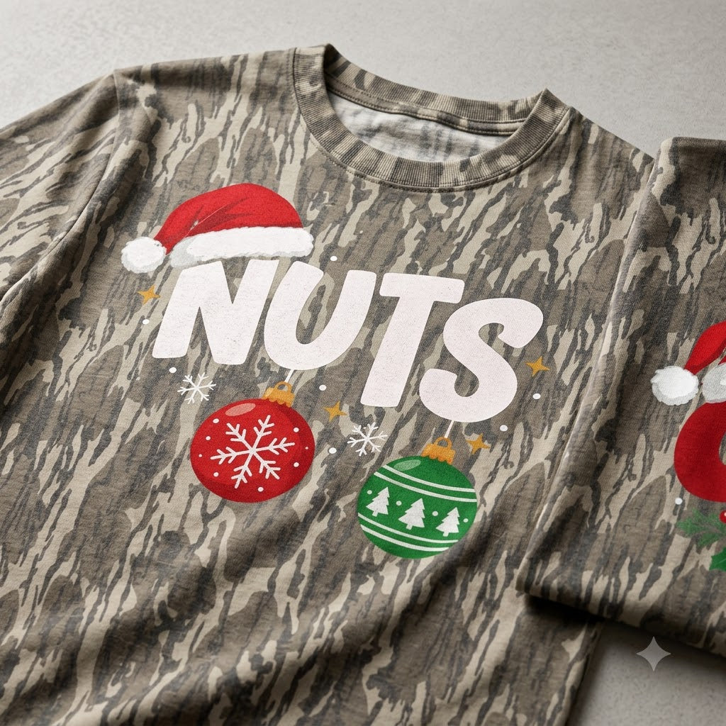 Funny Chestnuts Couples Matching Christmas Camo T-Shirts - Naughty Holiday Tees
