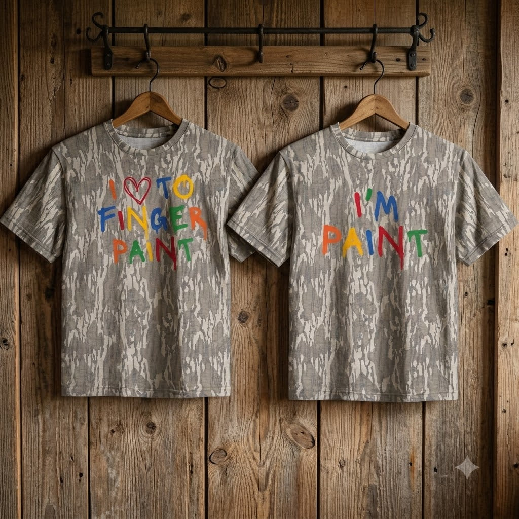 Funny "I Love To Finger Paint" Couples Matching Camo T-Shirts - Adult Humor Graphic Tees