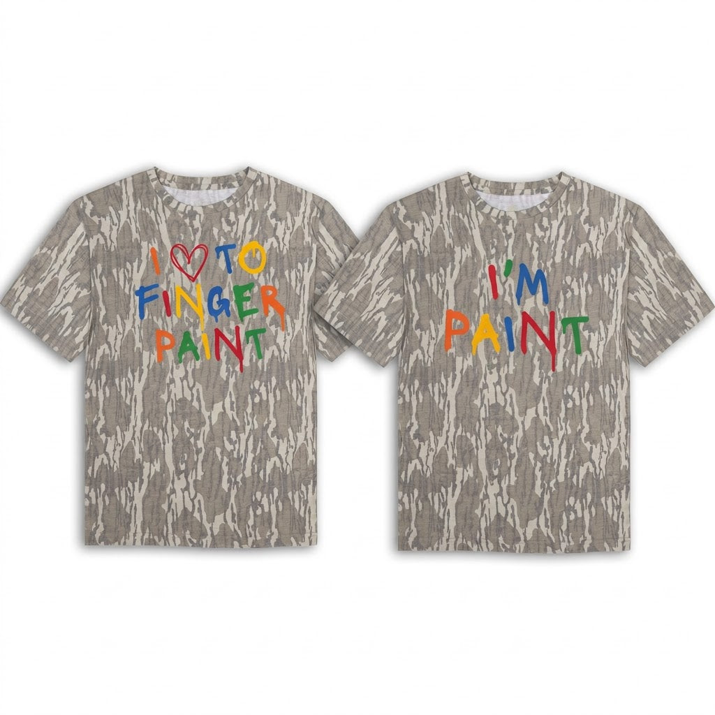 Funny "I Love To Finger Paint" Couples Matching Camo T-Shirts - Adult Humor Graphic Tees