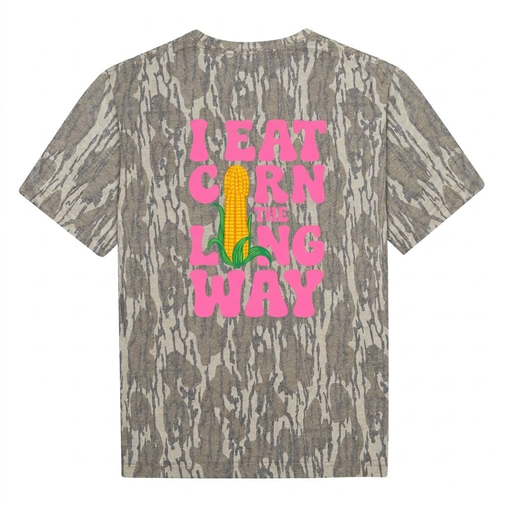 "I Eat Corn The Long Way" Funny Camo Graphic T-Shirt