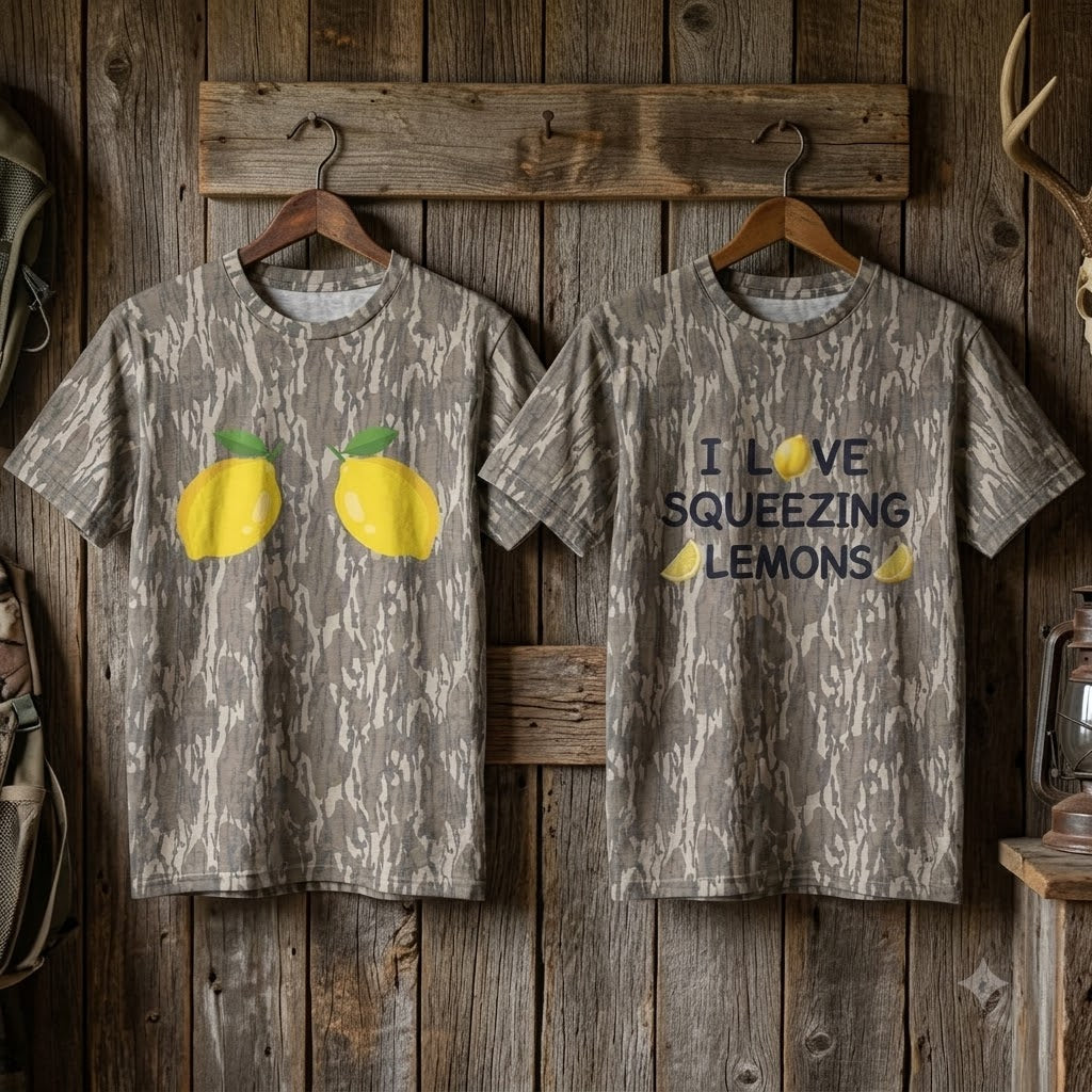 Funny "I Love Squeezing Lemons" Couples Matching Camo T-Shirts - Naughty Humor Tees