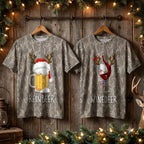 Reinbeer and Winedeer Funny Couples Christmas Camo T-Shirts - Holiday Drinking Matching Tees
