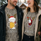 Reinbeer and Winedeer Funny Couples Christmas Camo T-Shirts - Holiday Drinking Matching Tees
