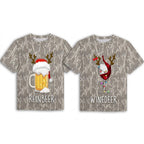 Reinbeer and Winedeer Funny Couples Christmas Camo T-Shirts - Holiday Drinking Matching Tees