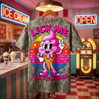 "Lick Me Till Ice Cream" Retro Pink NSFW Camo T-Shirt