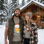 Reinbeer and Winedeer Funny Couples Christmas Camo T-Shirts - Holiday Drinking Matching Tees