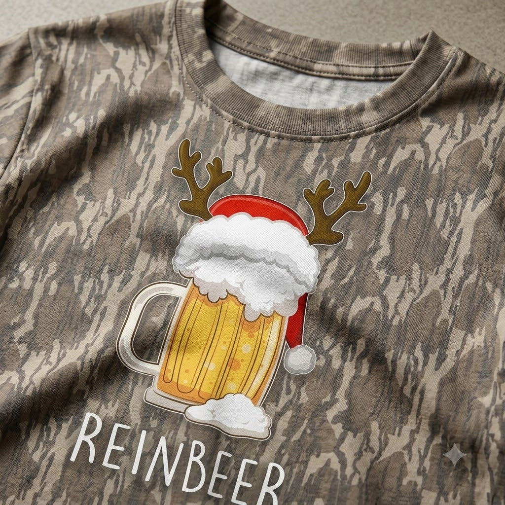 Reinbeer and Winedeer Funny Couples Christmas Camo T-Shirts - Holiday Drinking Matching Tees