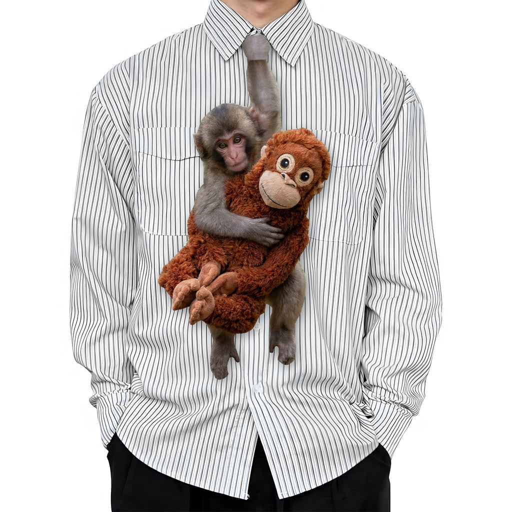 Dripvity Monkey Punch Necktie, Funny Monkey Holding Plushie Tie Gift