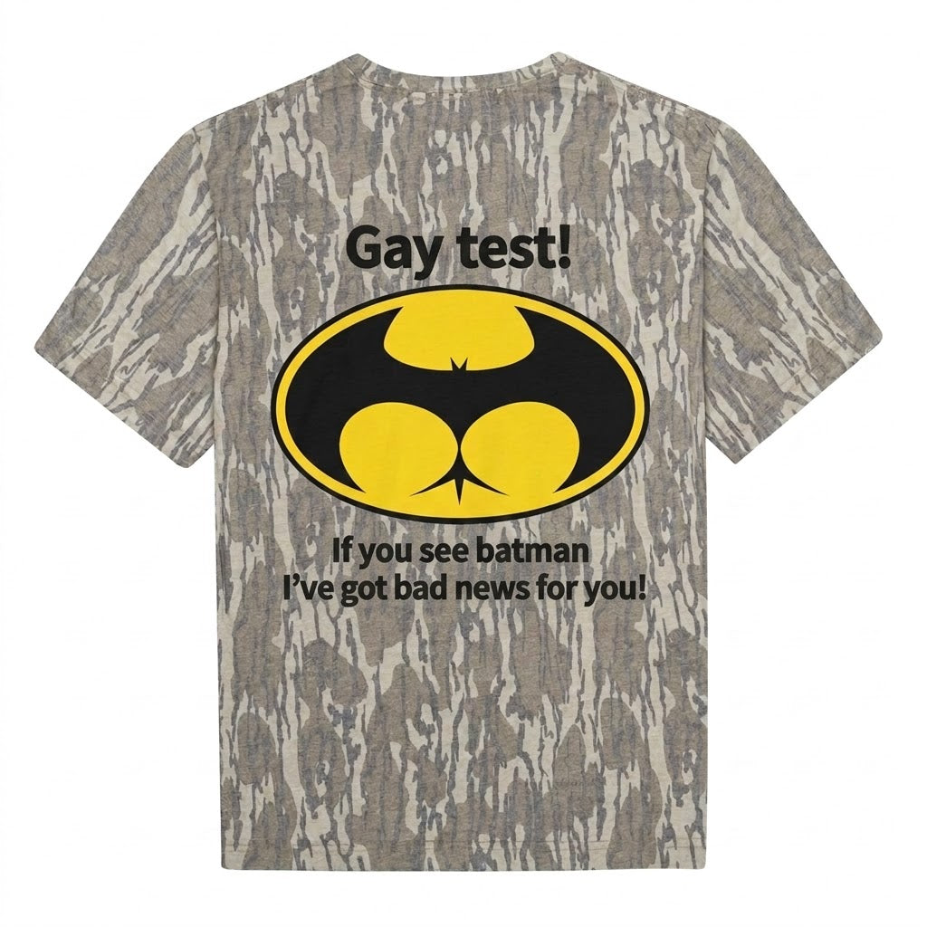 Funny Batman Gay Test Camouflage Graphic Tee - Novelty Meme Men's T-Shirt