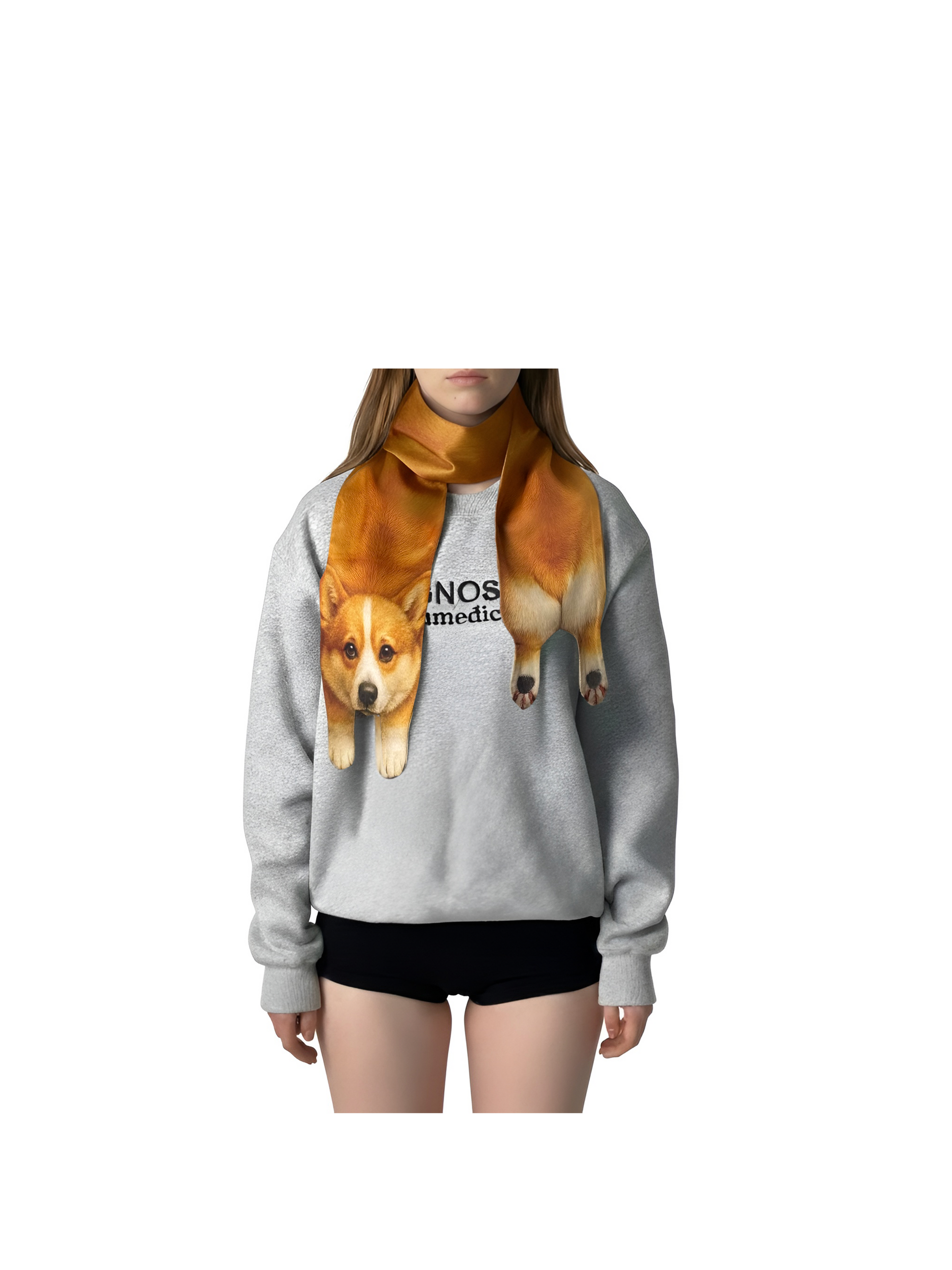 Animal Scarf – Golden Corgi Scarf, Novelty Silk Scarf , Funny Pet Scarf.