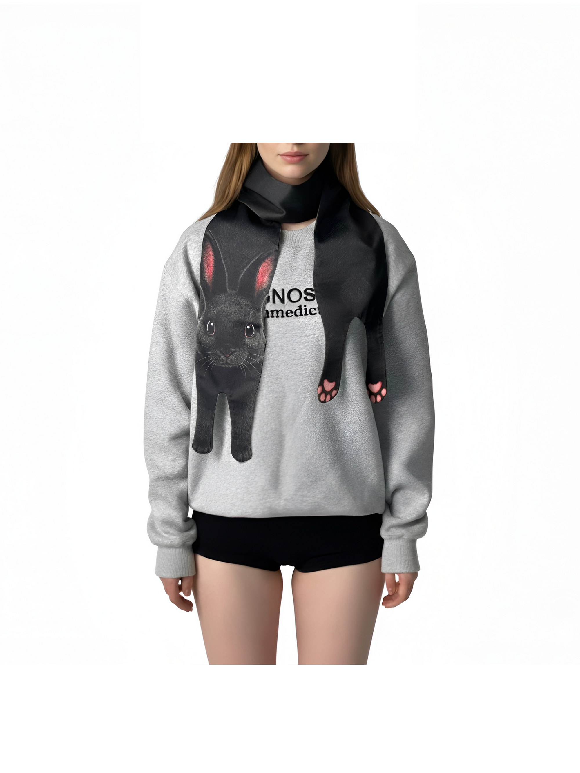 Animal Scarf – Midnight Rabbit Scarf, Novelty Silk Scarf , Novelty Silk Pet Scarf.