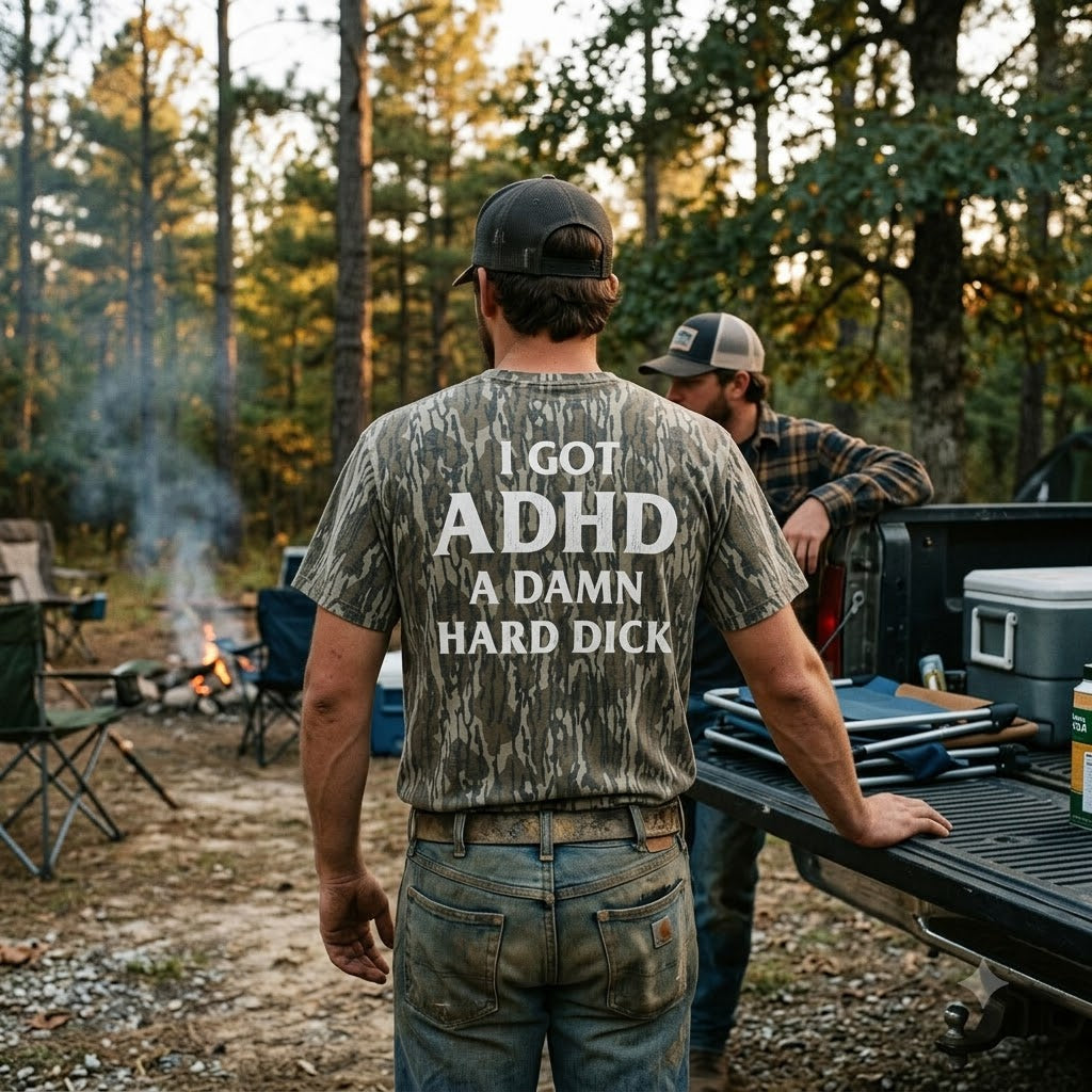 Funny ADHD Meme Hard Dick Camouflage Print T-Shirt - Novelty Graphic Tee