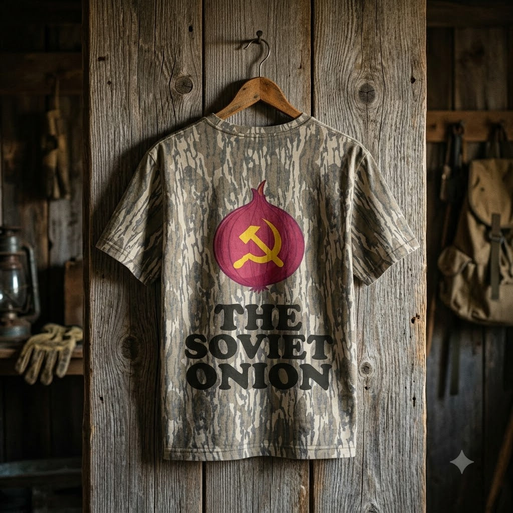 The Soviet Onion Funny Communist Red Onion Camouflage Graphic T-Shirt