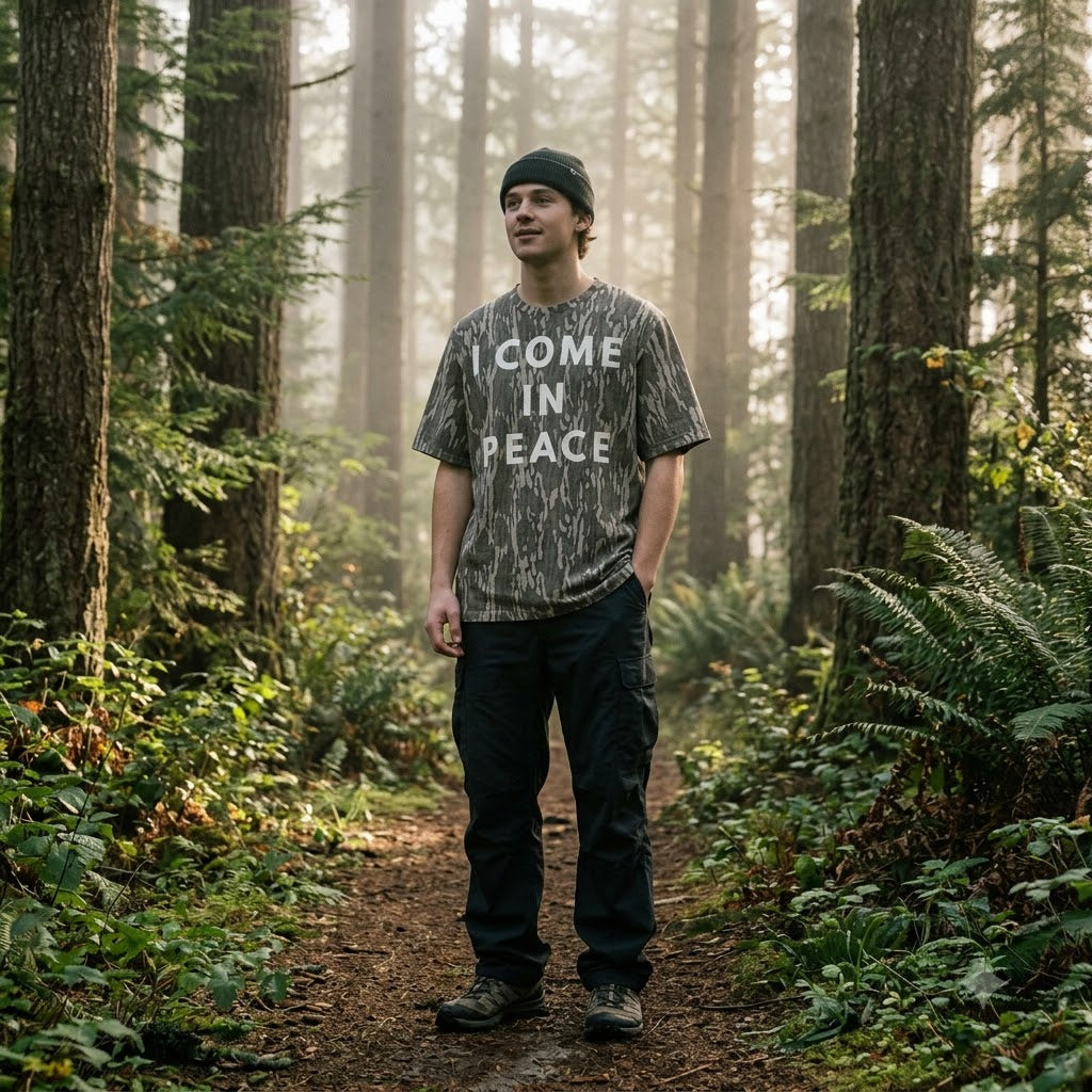 Matching "I Come In Peace" Camouflage Couple T-Shirts - Funny Alien Graphic Tees