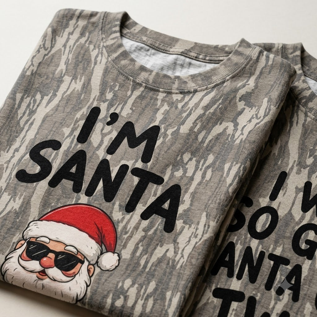 Funny "I Was So Good Santa Came Twice" Couples Christmas Camo T-Shirts