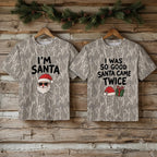 Funny "I Was So Good Santa Came Twice" Couples Christmas Camo T-Shirts