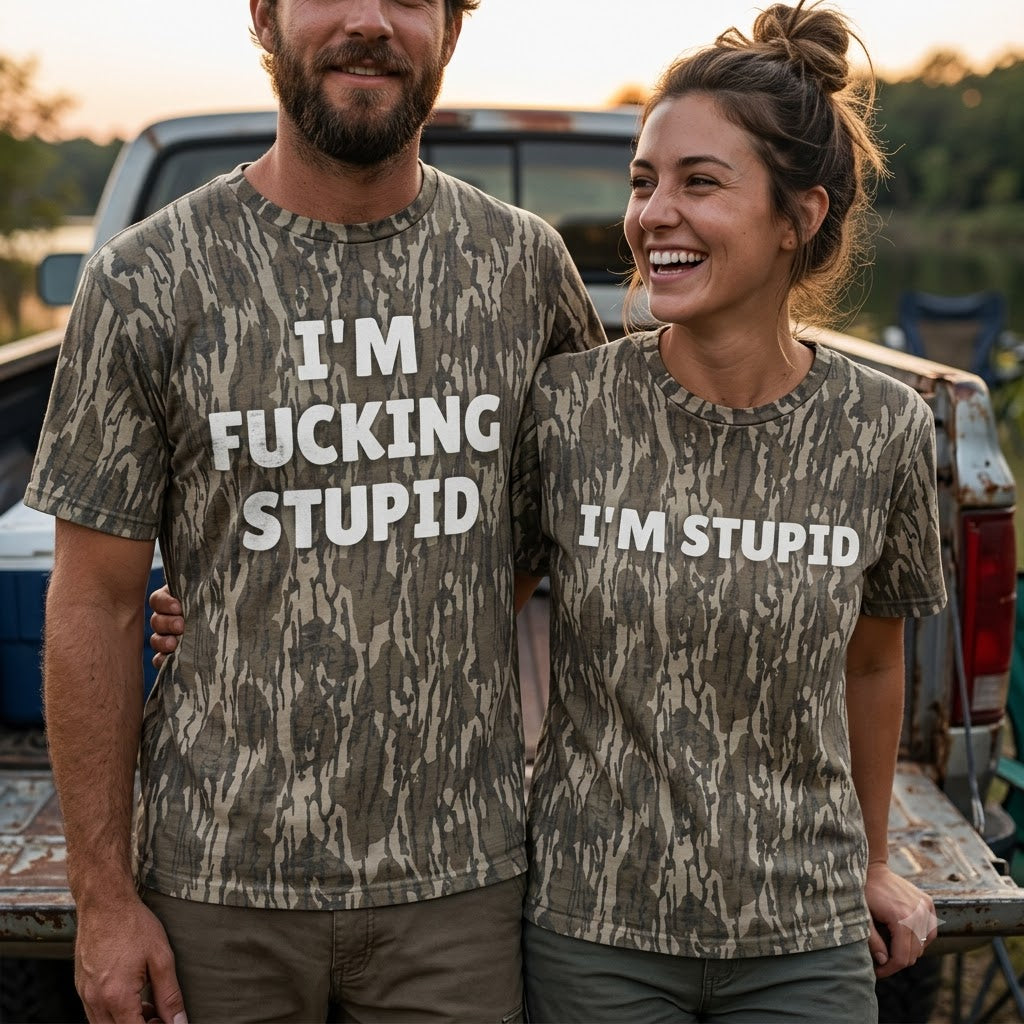 Funny "I'm Fucking Stupid" Meme Camouflage Statement T-Shirt - Graphic Tee