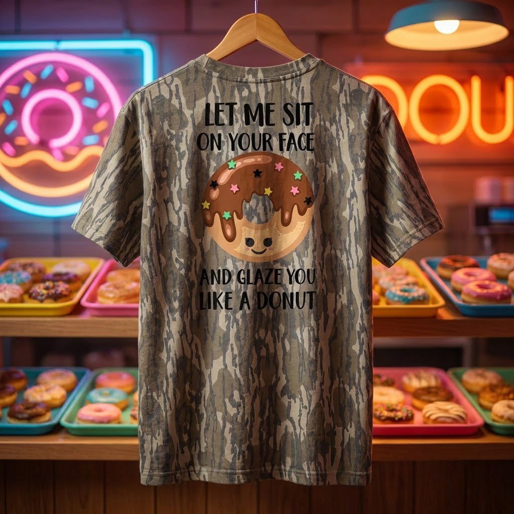 "Let Me Sit On Your Face" Funny Donut Camo Graphic T-Shirt