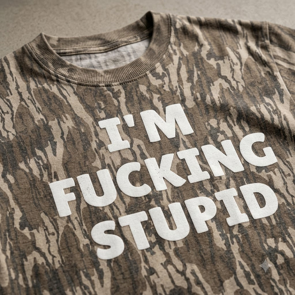 Funny "I'm Fucking Stupid" Meme Camouflage Statement T-Shirt - Graphic Tee