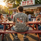 "Just a Hotdog Looking for a Hallway" Retro Camo T-Shirt