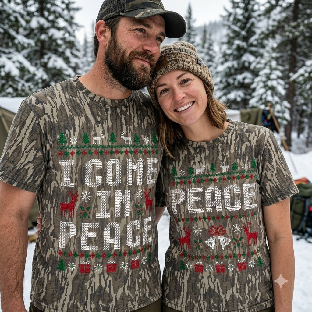 Ugly Christmas Sweater Style "I Come In Peace" Camouflage Holiday T-Shirt