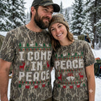 Ugly Christmas Sweater Style "I Come In Peace" Camouflage Holiday T-Shirt