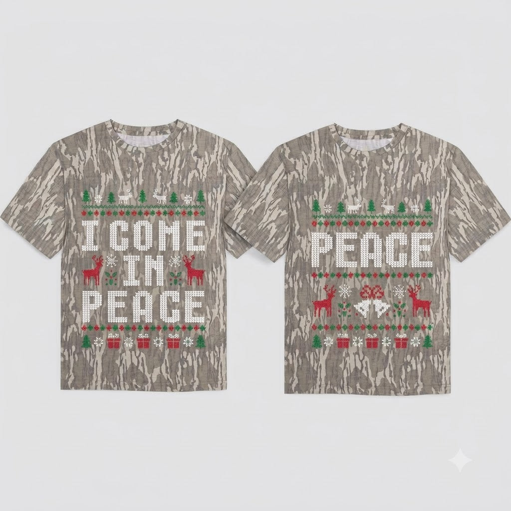 Ugly Christmas Sweater Style "I Come In Peace" Camouflage Holiday T-Shirt