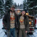 Naughty Christmas Couples Matching Camo T-Shirts - Stuff Her Stocking & Jingle His Bells Tees