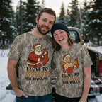 Naughty Christmas Couples Matching Camo T-Shirts - Stuff Her Stocking & Jingle His Bells Tees