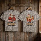 Naughty Christmas Couples Matching Camo T-Shirts - Stuff Her Stocking & Jingle His Bells Tees