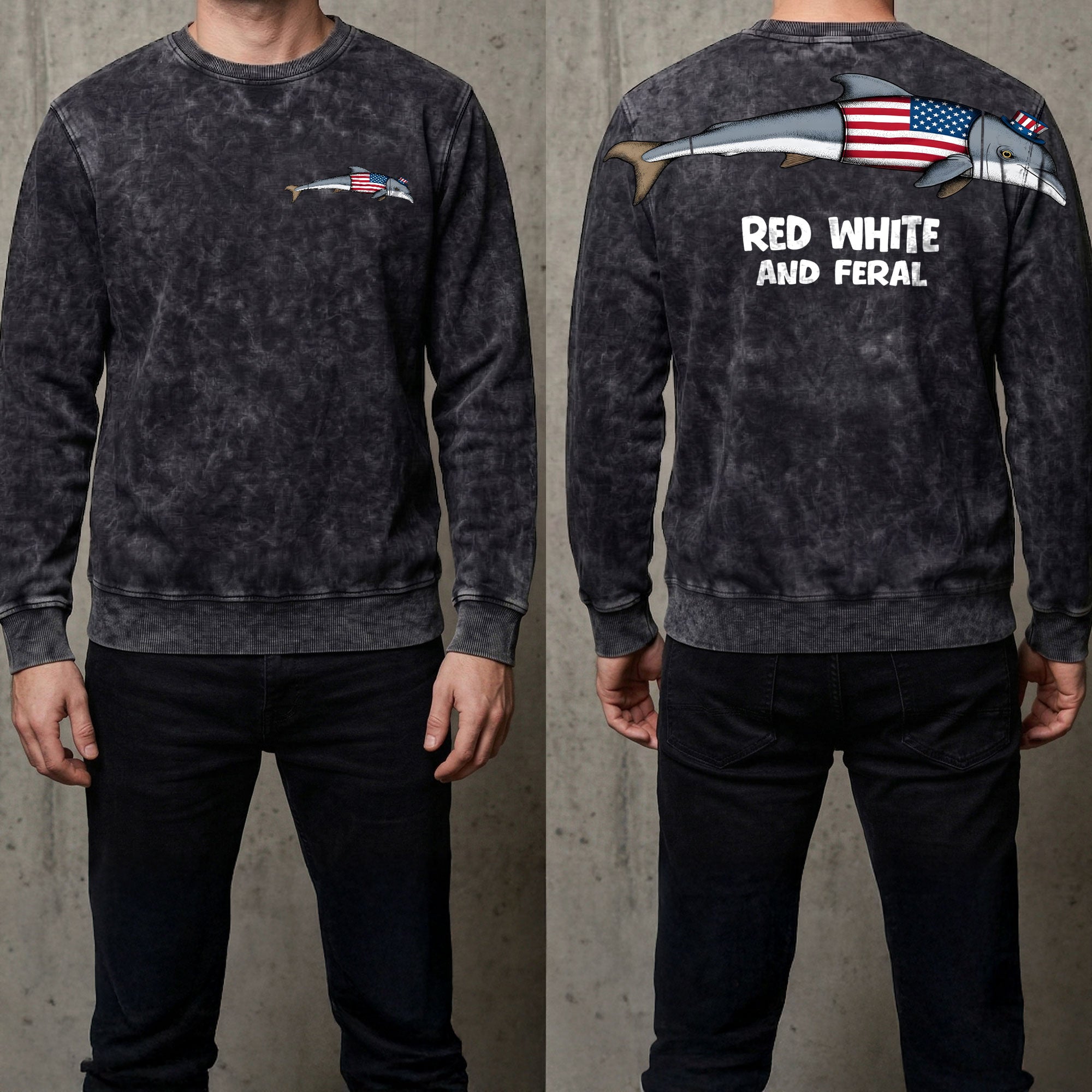 Patriotic Dolphin Red White And Feral 4th of July America 250th Apparel T-Shirt-Sweatshirt-Hoodie