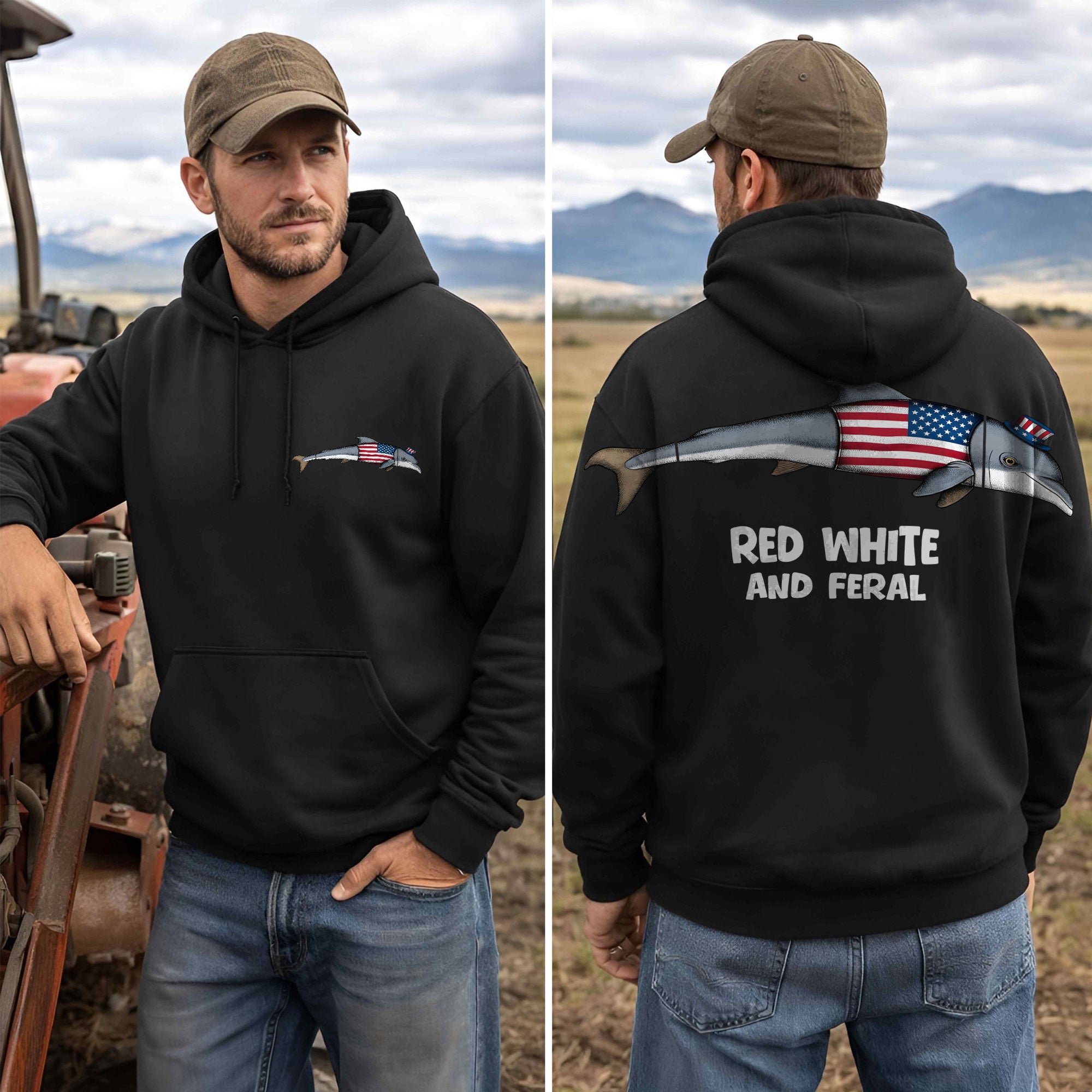 Patriotic Dolphin Red White And Feral 4th of July America 250th Apparel T-Shirt-Sweatshirt-Hoodie