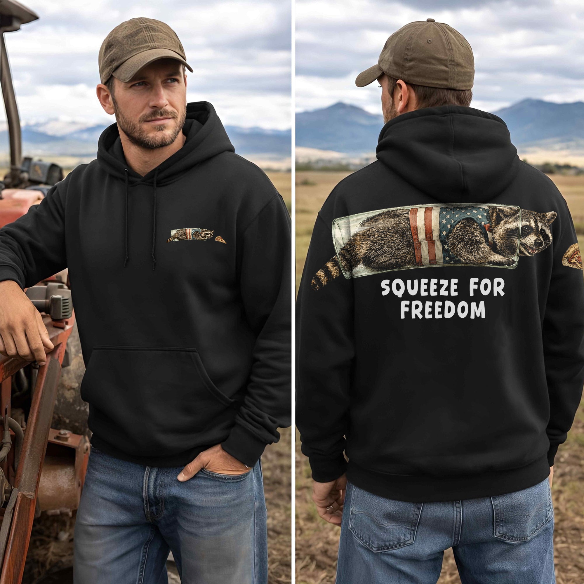 Squeeze For Freedom American Flag Raccoon 250th 4th of July Apparel T-Shirt-Sweatshirt-Hoodie