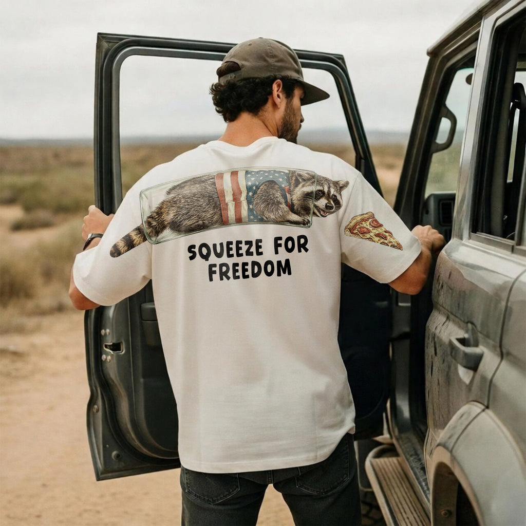 Squeeze For Freedom American Flag Raccoon 250th 4th of July Apparel T-Shirt-Sweatshirt-Hoodie