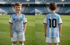 Classic Albiceleste Argentina soccer jersey number 10 with Virgen de Lujan design on front and back by Dripvity