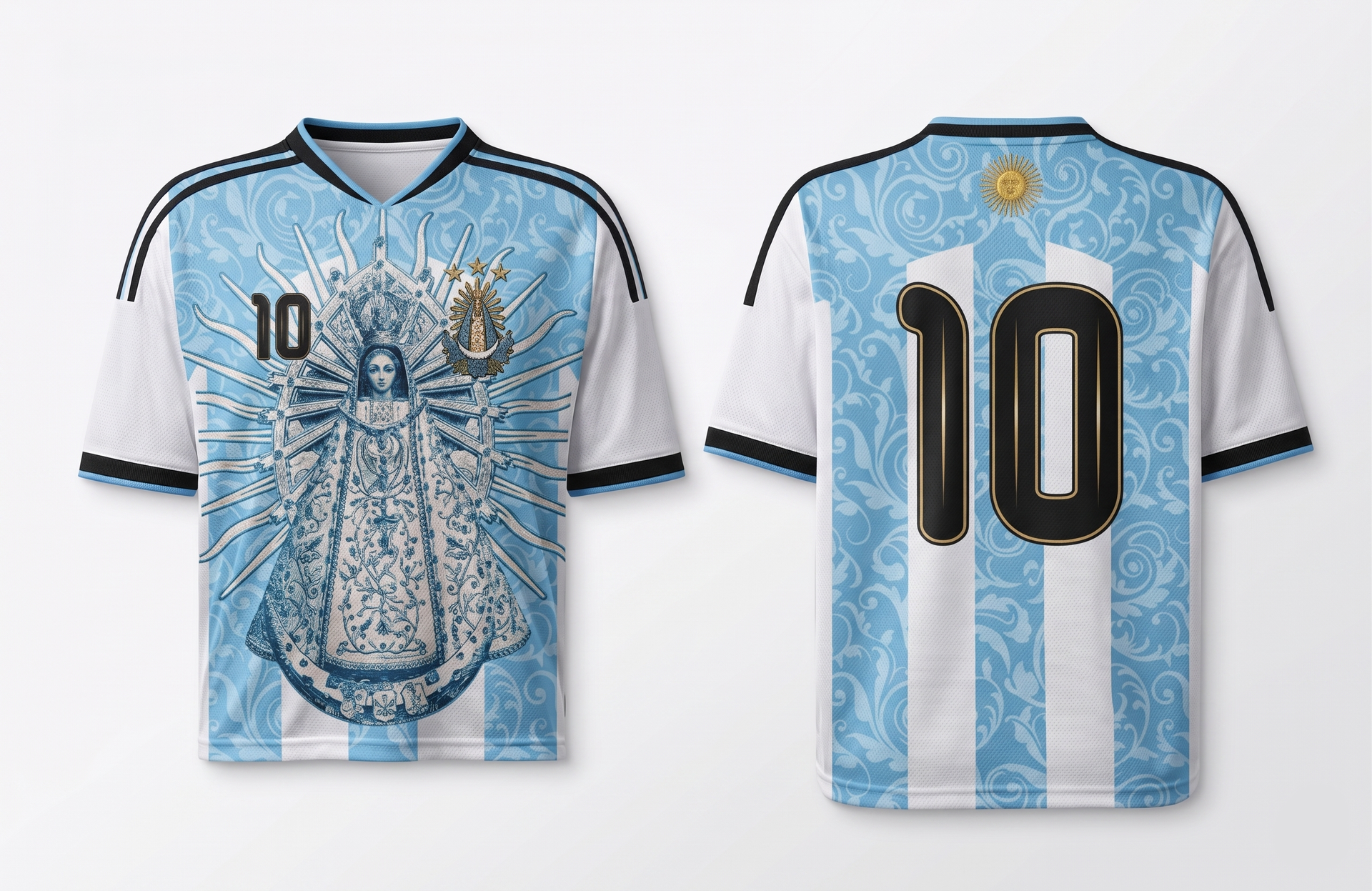 Classic Albiceleste Argentina Soccer Jersey Number 10 Virgen de