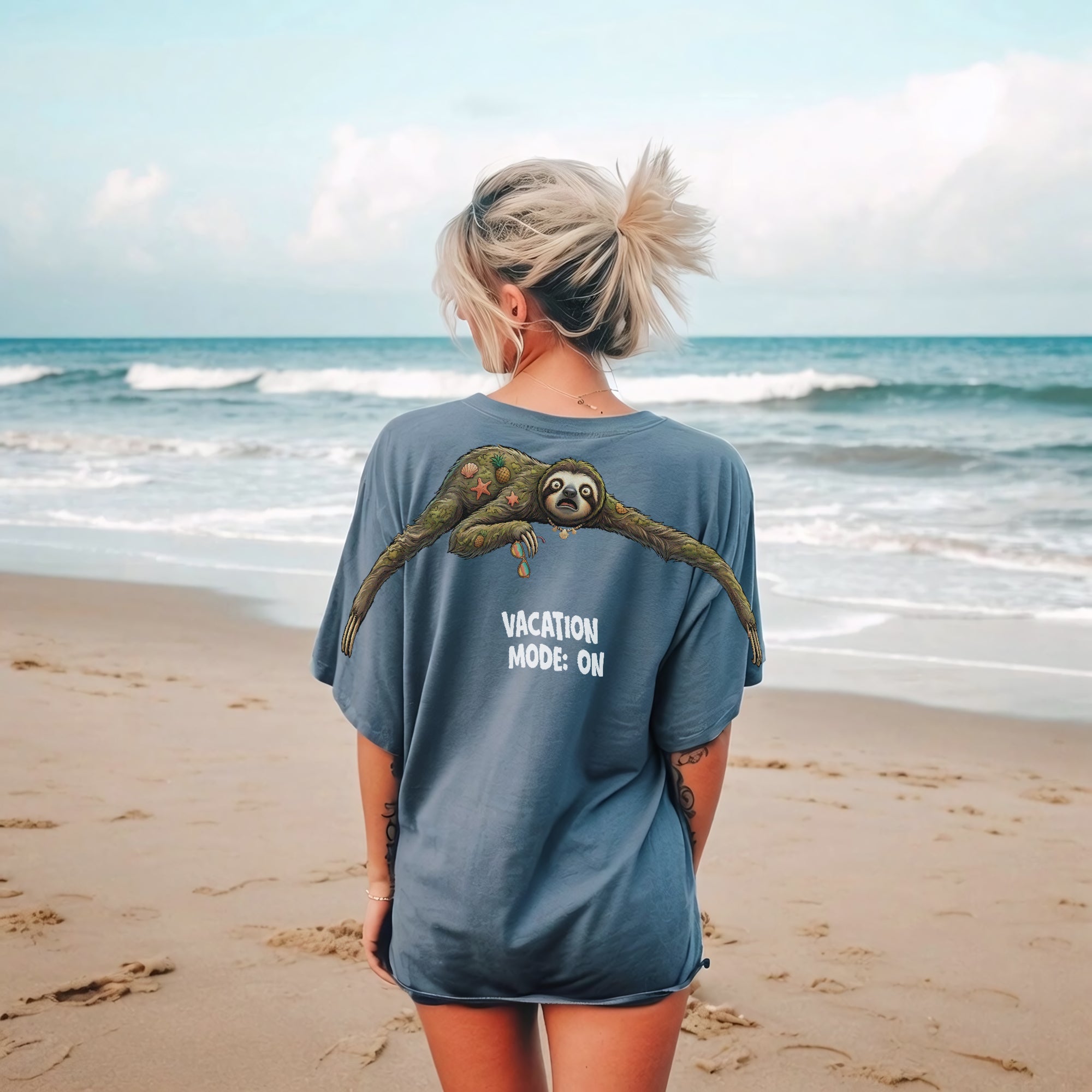 Vacation Mode On Funny Sloth Graphic Tee By Dripvity