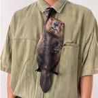 DRIPVITY 3D Beaver Novelty Necktie – Fun Animal Print Tie for Men, Office & Parties