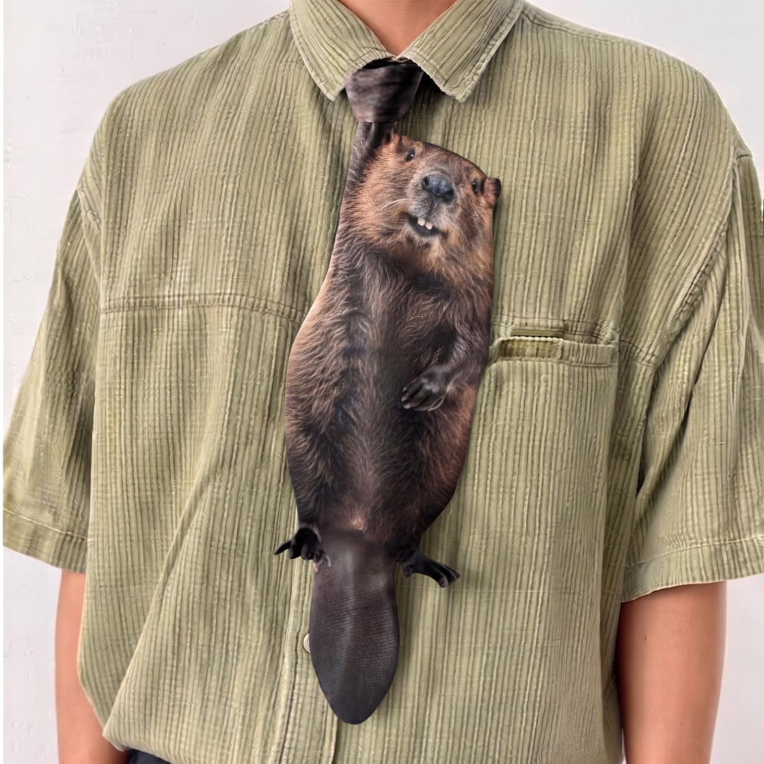 DRIPVITY 3D Beaver Novelty Necktie – Fun Animal Print Tie for Men, Office & Parties