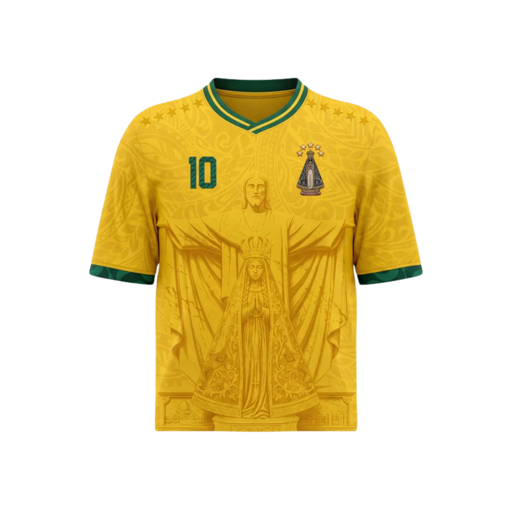 Canarinho Gold Brazil Soccer Jersey Number 10 Virgen de Aparecida By Dripvity