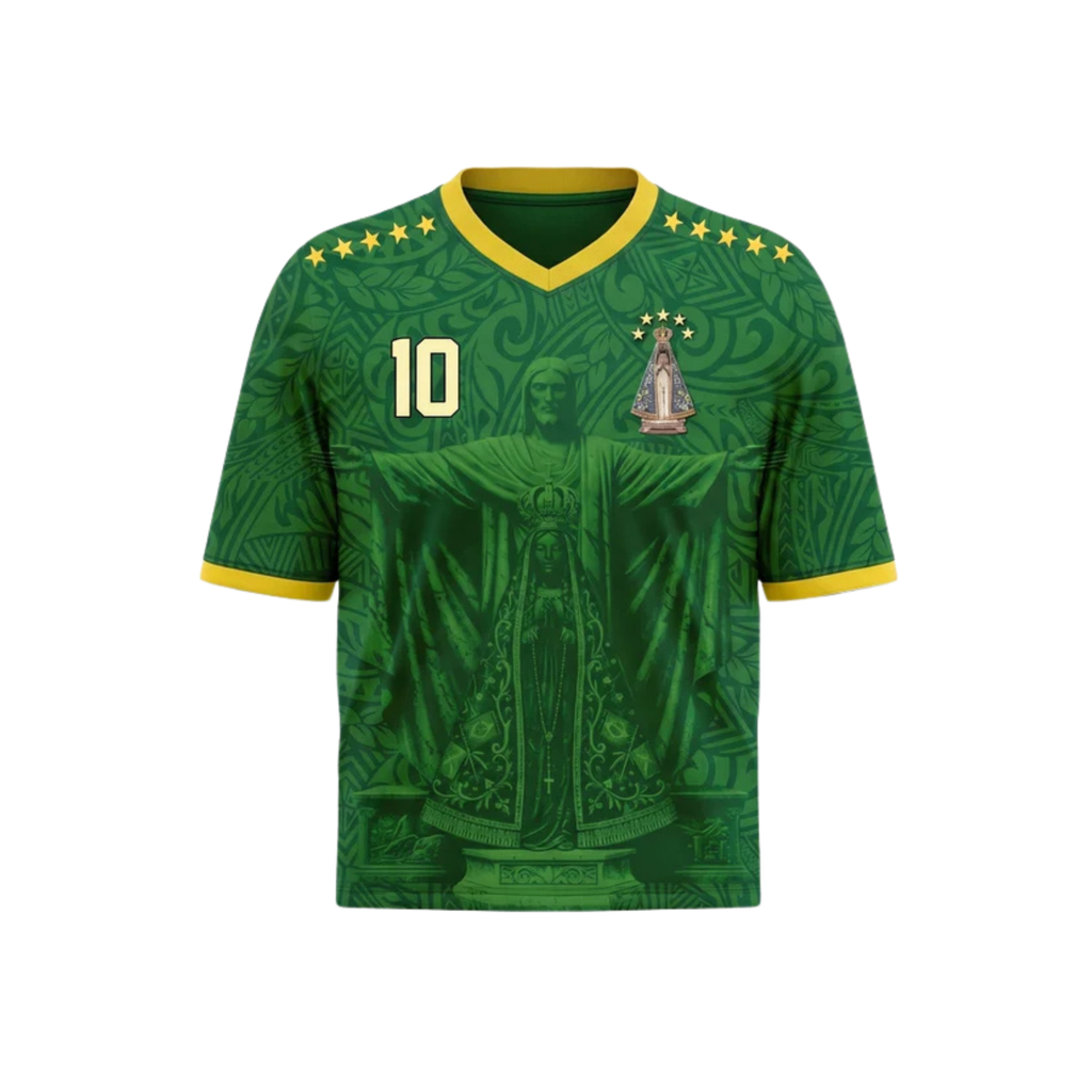 Favela Night Brazil Soccer Jersey Number 10 Virgen de Aparecida By Dripvity