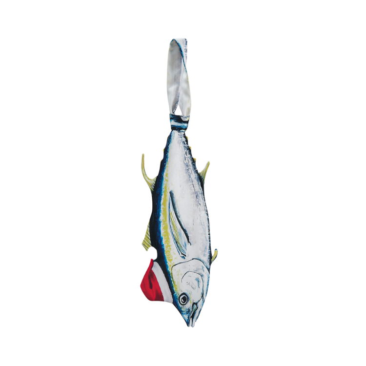 Creative tuna fish-shaped novelty tie, fun and unique accessory for parties and animal lovers.