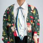 Creative tuna fish-shaped novelty tie, fun and unique accessory for parties and animal lovers.