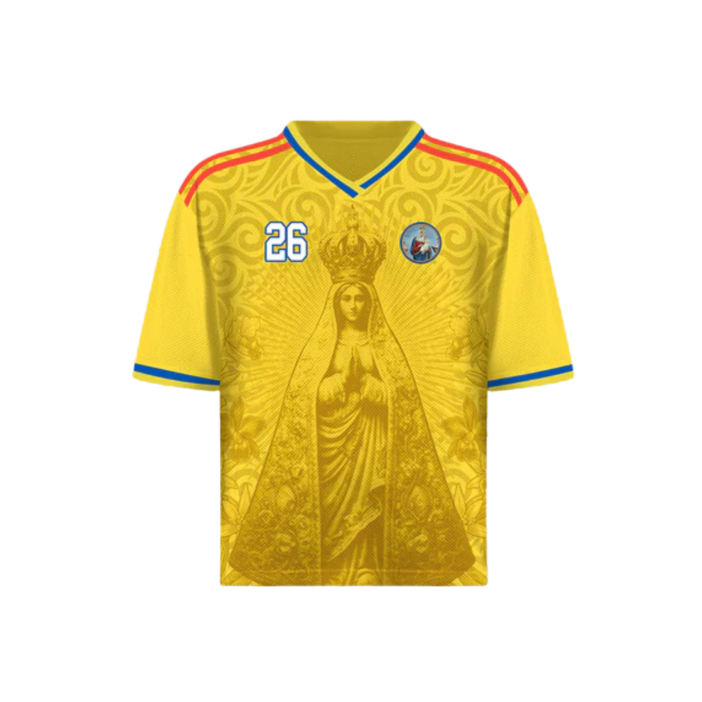 Canarinho Gold Colombian Our Lady of Chiquinquirá Graphic Jersey 26 By Dripvity