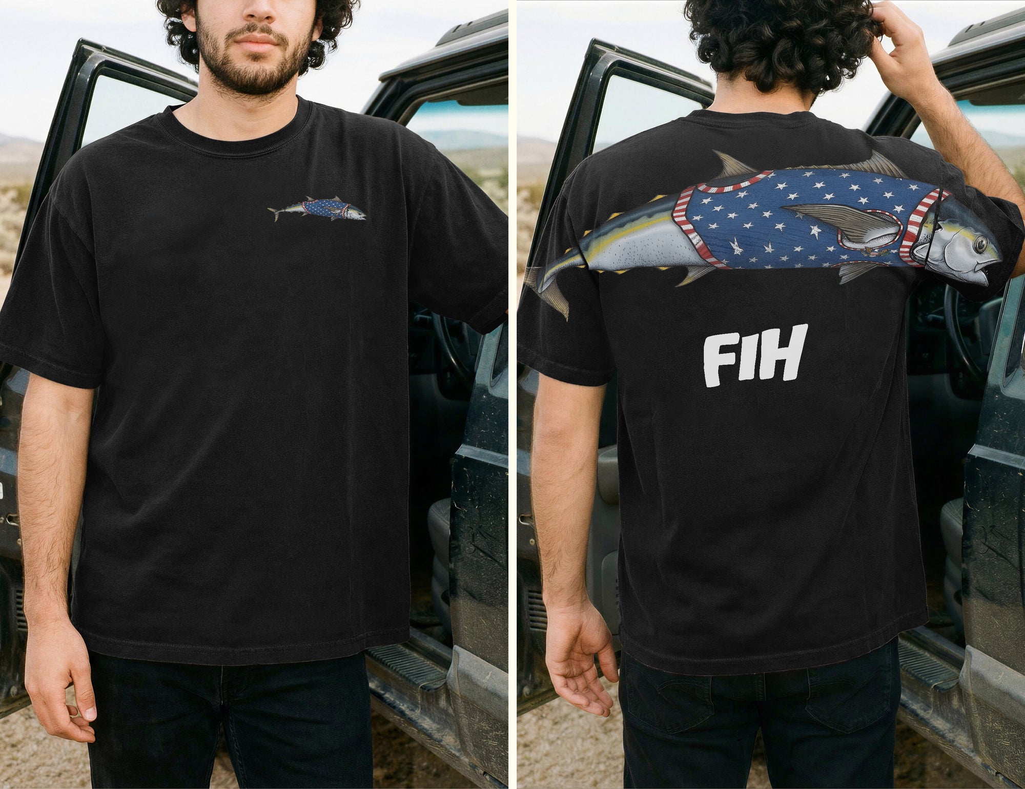 American Flag Fish FIH Patriotic 4th of July America 250th Apparel T-Shirt-Sweatshirt-Hoodie